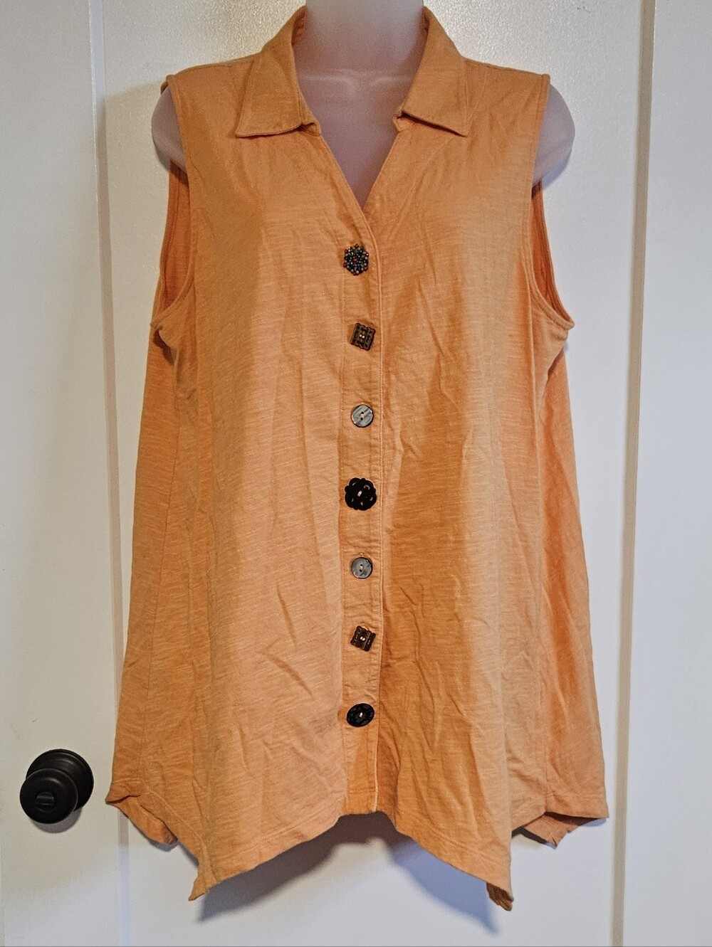 Soft Surroundings Danielle Sleeveless Button Down Orange